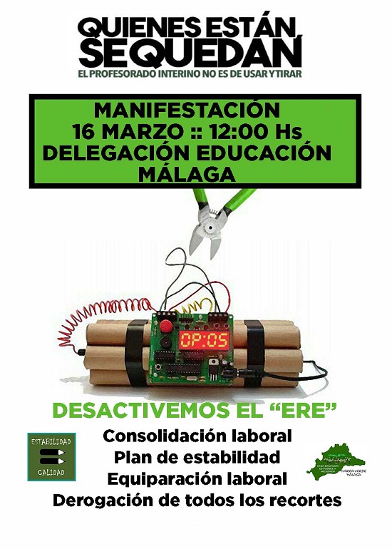 Nueva manifestación del profesorado interino en Málaga el viernes 16 de marzo