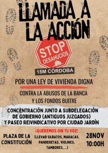 Por una ley de vivienda digna. Concentración de la Plataforma 15M-Stop Desahucios Córdoba @ Subdelegación del Gobierno en Córdoba