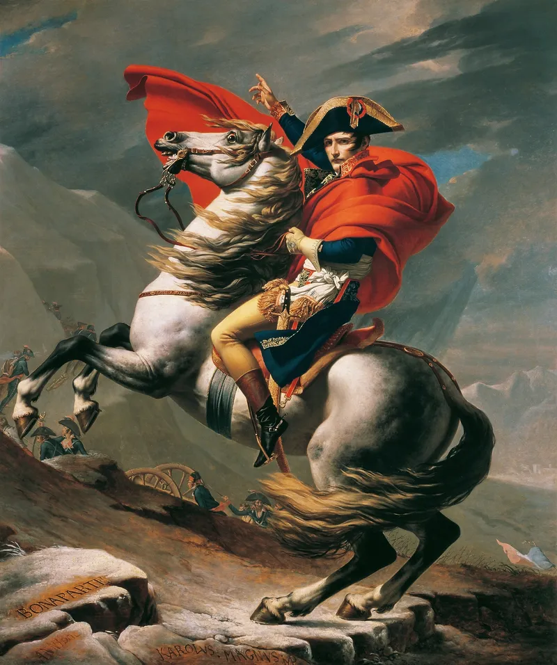 Napoleón cruzando los Alpes. Obra de Jacques-Louis David entre 1801 y 1805.