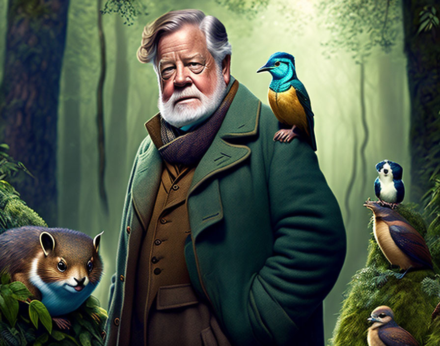 Imagen del naturalista Gerald Durrell caracterizado como el personaje de JK Rowling "Newt Scamander" producida con la IA "Deep Dream Generator".