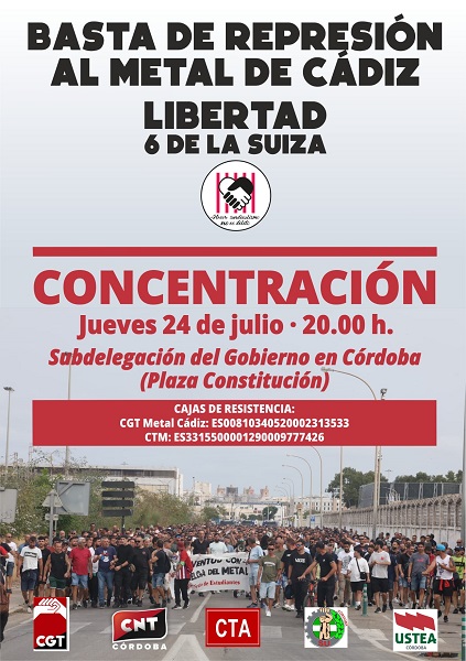 Concentración en apoyo a la lucha del Metal en Cádiz y a Las 6 de La Suiza